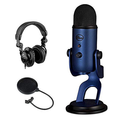 Blue Yeti USB Microphone (Midnight Blue) with Polsen HPC-A30 Studio Monitor Headphones & Pop Filter Bundle