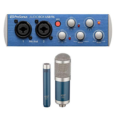 PreSonus AudioBox 96 USB 2.0 Audio Recording Interface with MXL 550/551 Microphone Ensemble Kit (Blue) Bundle