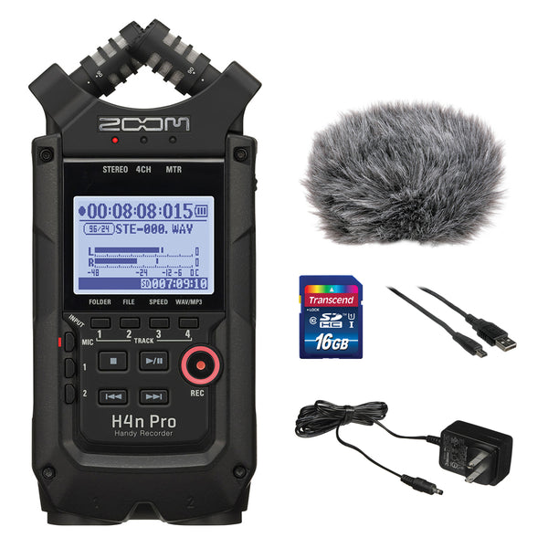 Zoom H4n Pro 4-Channel Handy Recorder Bundle w/ Windbuster, AC Adapter, USB 2.0