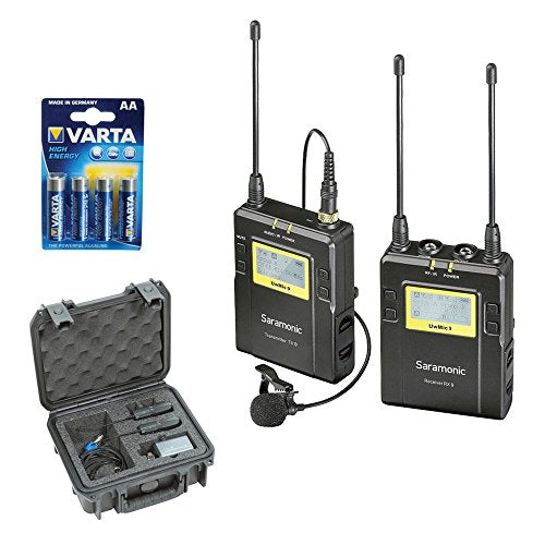 Saramonic UWMIC9 RX9 + TX9, 96-Channel Digital UHF Wireless Lavalier Mic System (514 to 596 MHz) with SKB iSeries Waterproof System Case and LR6 Alkaline Battery (4-Pack)