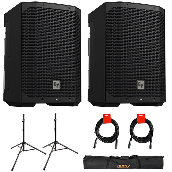 Electro-Voice EVERSE 8 8" 2-Way Battery Powered Loudspeaker with Bluetooth, Black (Pair) Bundle with Auray SS-47S-PB Deluxe Steel Speaker Stand and 2x XLR-XLR Cable