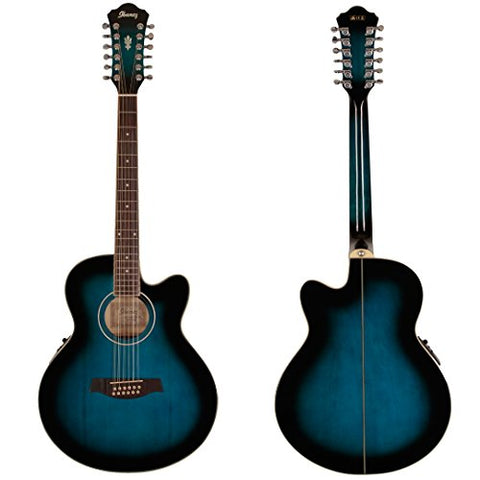 Ibanez AEL152ETBS 12-String Cutaway Acoustic-Electric Guitar Transparent Blue Sunburst