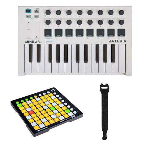 Arturia MiniLab Mk II Portable USB-MIDI Controller with Novation Launchpad Mini MK2 Ableton Live Controller & Touch Fastener Straps (10-Pack) Bundle