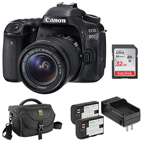 Canon EOS 80D DSLR Camera with 18-55mm Lens with Pawa Dual LP-E6 Lithium-Ion Battery Pack Kit, DSLR Shoulder Bag and 32GB Memory Card