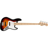 Squier by Fender Affinity Series Jazz Bass, Maple fingerboard, (3-Color Sunburst) Bundle with Fender Mustang Micro Headphone Amp, Guitar Strap, 10ft Instrument Cable, FT-1 Clip-On Tuner, Picks, and Headphone