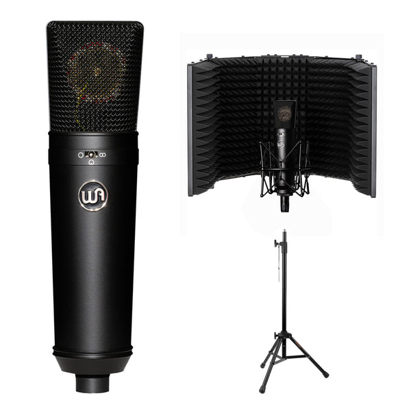 Warm Audio WA-87 Multi-Pattern Condenser Microphone (Limited Edition Black) with RF-5P-B Reflection Filter (Metal) & Tripod Mic Stand Bundle