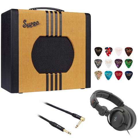 Supro Delta King 10 1 x 10-inch 5-watt Tube Combo Amp (Tweed and Black) Bundle with Polsen Studio Headphone