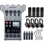 Zoom PodTrak P4 Portable Multitrack Podcast Recorder Bundle with 4x Zoom ZDM-1 Podcast Pack & 4x S3 ZOOM Boom Arm
