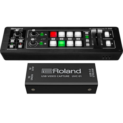 Roland V-1HD STR Mixer/Switcher Live Streaming Bundle with USB Video Encoder UVC-01