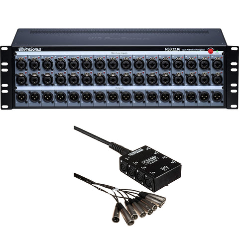 PreSonus NSB 32.16 AVB-Networked 32x16 Stage Box Bundle with Hosa Technology SH 8X0 25 8-Channel Sub Snake Station with No Return (25 ft)