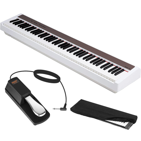 NuX NPK-10 88-Key Scaled Hammer-Action Portable Digital Piano (White) Bundle Auray FP-P1L Sustain Pedal and Kaces Large Dust Cover