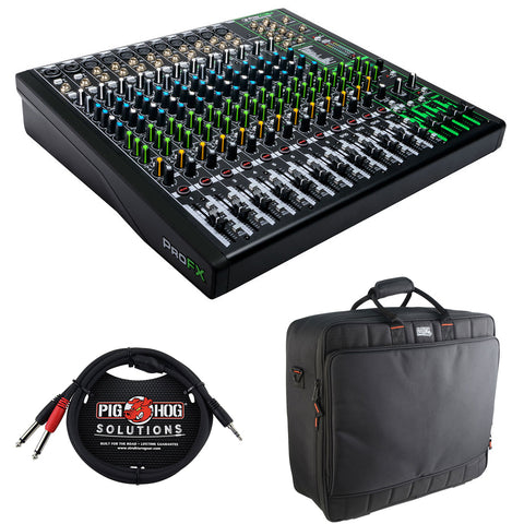 Mackie ProFX16v3 16-Channel Sound Reinforcement Mixer with Built-In FX, Gator Cases G-MIXERBAG-2118 Mixer Bag & Stereo Cable 10' Bundle