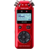 Tascam DR-05X Stereo Handheld Digital Audio Recorder (Red) Bundle with Studio Monitor Headphones, 16GB Memory Card & Tripod