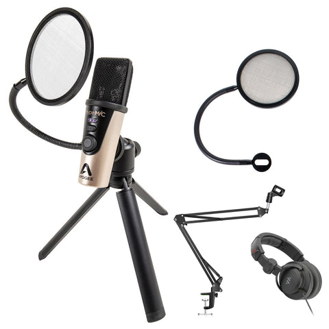 Apogee Electronics HypeMiC USB Cardioid Condenser Microphone Bundle with Apogee Custom Pop Filter, Polsen Studio Headphone, and Arm Stand