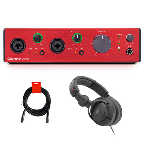 Focusrite Clarett+ 2Pre 10-in / 4-out Audio Interface Bundle with Studio Pro Monitor Headphones and XLR-XLR Cable