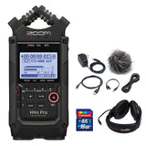 Zoom H4n Pro All Black 4-Track Portable Recorder (2020 Model) with Zoom H4nSP Accessory Pack, R100 Headphones & 16GB Memory Card Bundle