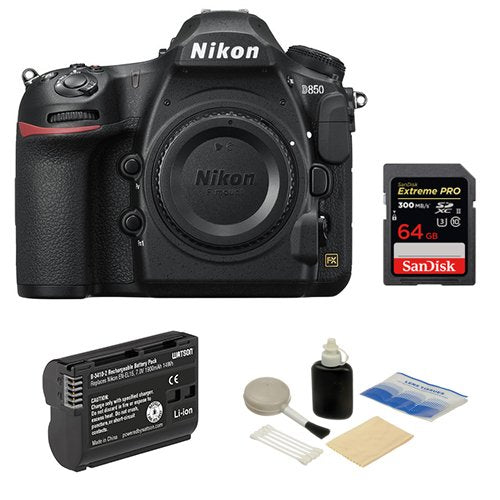 Nikon D850 DSLR Camera (Body Only) with 4GB Extreme PRO Memory Card, Lithium-Ion Battery Pack and Lens Cleaning Kit