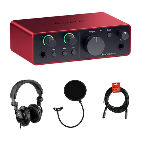 Focusrite Scarlett Solo USB-C Audio Interface (4th Gen) Bundle with Polsen HPC-A30 Studio Monitor Headphones, Pop Filter and XLR- XLR Cable