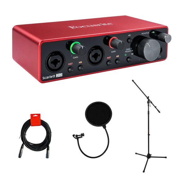 Focusrite Scarlett 2i2 USB Audio Interface (3rd Gen) with Mic Stand, Pop Filter & XLR-XLR Cable Bundle