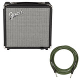 Fender Rumble 15 V3 Bass Amplifier Bundle with Fender Joe Strummer Instrument Cable 13ft Straight/Straight (Drab Green)