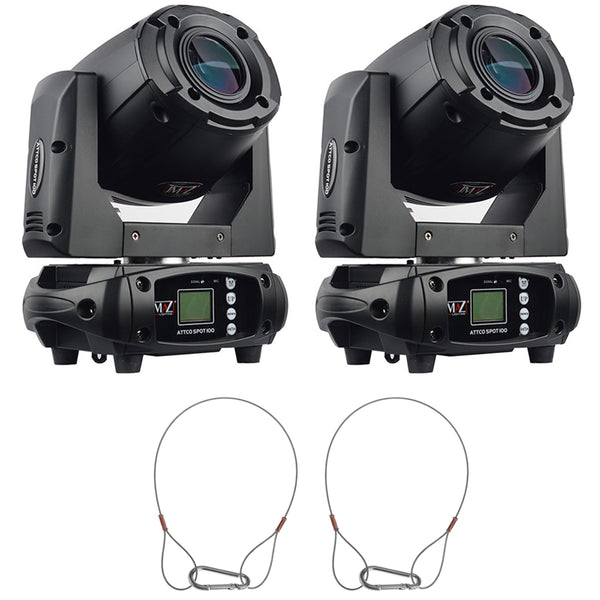 JMAZ Lighting ATTCO Spot 100 LED Moving Head Effect Light (2-Pack) Bundle with 2x Impact Safety Cable (18")