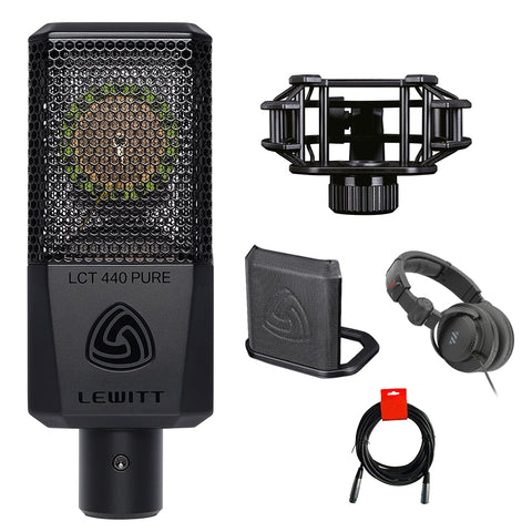 Lewitt LCT-440-Pure Single-Pattern, Condenser Microphone Bundle with Lewitt LCT-40-SH- Shockmount, Magnetic Pop Filter, Polsen Monitor Headphone & XLR Cable