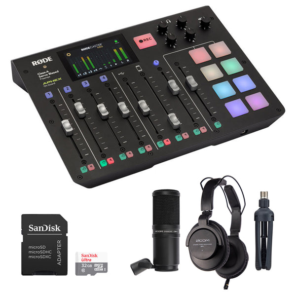 Rode RODECaster Pro Podcast Production Studio Bundle with Zoom ZDM-1 Podcast Mic Pack & 32GB Memory Card