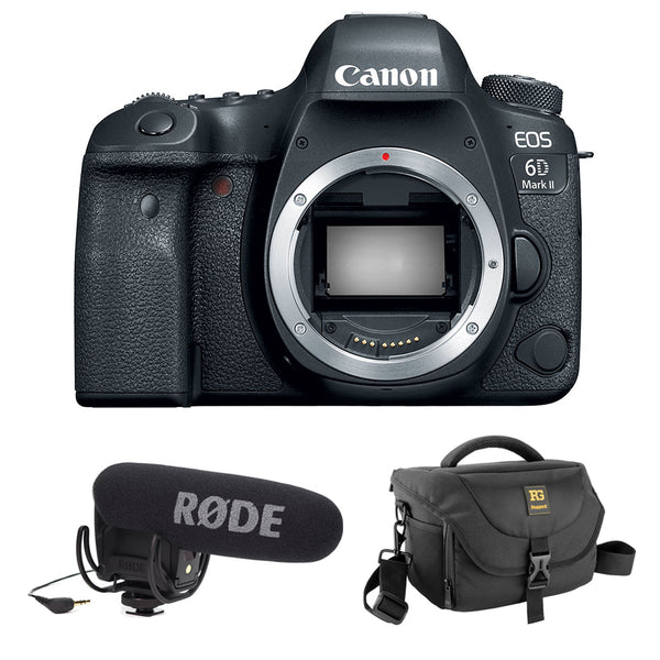 Canon EOS 6D Mark II DSLR Camera (Body Only) with VideoMic Pro, Rycote Lyre Shockmount & DSLR Shoulder Bag