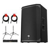 Electro-Voice EKX-12P 12" Two-Way Powered Loudspeaker Bundle with Auray SS-47S-PB Steel Speaker Stands with Case and 2x 20" XLR-XLR Cable