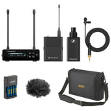 Sennheiser EW-DP ENG SET Camera-Mount Wireless Combo Mic System (Q1-6: 470 to 526 MHz) Bundle with Auray WSB-1S Carrying Bag, WLW Fuzzy Windbuster, and Watson Rapid Charger (4 AA Batteries)