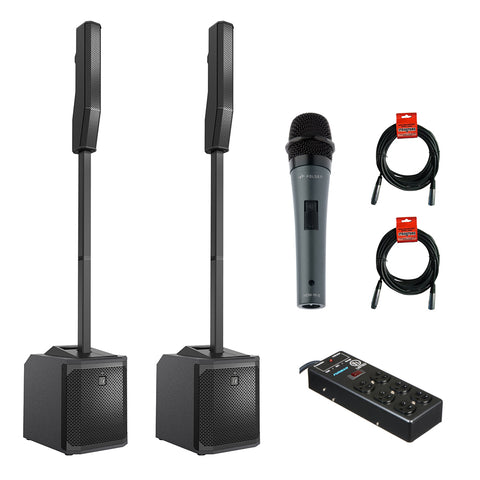 Electro-Voice EVOLVE 30M Portable 1000W Column Sound System with HDM-16-S Dynamic Mic, 6-Outlet Plug Power Block & 2x XLR Cable Bundle