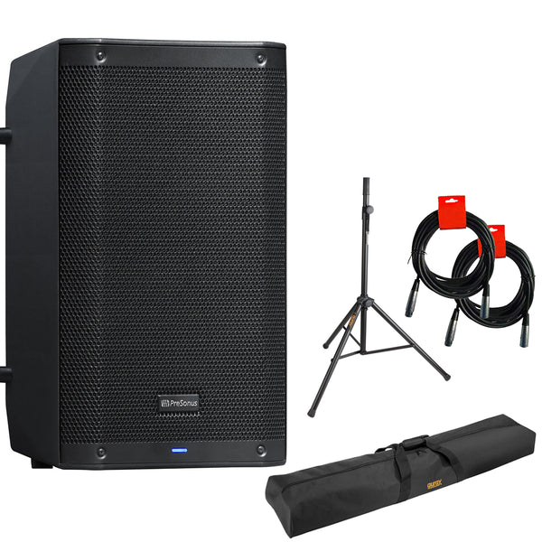 PreSonus AIR10 2-Way Active Sound-Reinforcement Loudspeakers (Single) Bundle with Auray 51" Speaker Stand Bag, Auray Steel Speaker Stand, and XLR-XLR Cable
