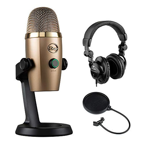 Blue Yeti Nano Multi-Pattern USB Condenser Microphone (Cubano Gold) with Polsen HPC-A3 Studio Monitor Headphones & Pop Filter Bundle