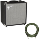 Fender Rumble 25 (V3) Bass Amplifier with 8" Speaker Bundle with Fender Joe Strummer Instrument Cable (13ft) Straight/Straight, Drab Green