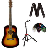 Fender CD-60 Dreadnought V3 Acoustic Guitar, with 2-Year Warranty, Sunburst, with Case Bundle with Fender Guitar Stand with Sturdy Metal, 10' Instrument Cable and Logo Guitar Strap