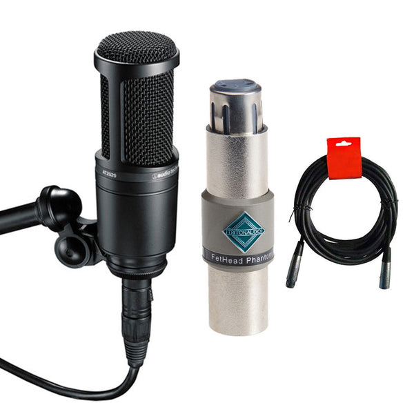 Audio-Technica AT2020PK Vocal Microphone Pack for Streaming/Podcasting and XLR-Cable Bundle with Triton Audio FetHead Phantom In-Line Microphone Preamp and XLR Cable