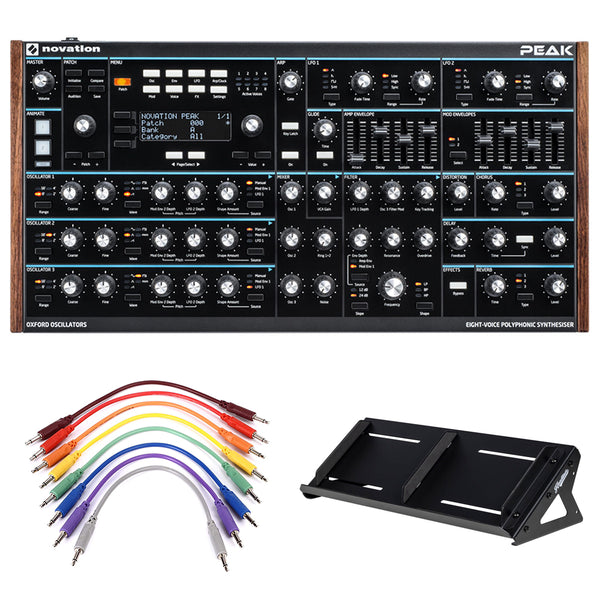 Novation Peak 8-Voice Polyphonic Synthesizer Bundle with Headliner Mod Base Desktop Production Stand and Set of 6" 8 Unbalanced Patch Cables