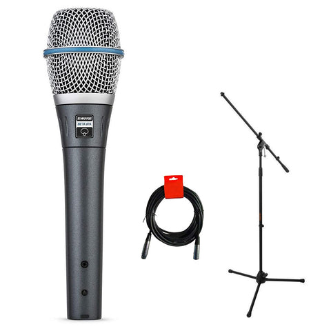 Shure BETA 87A Supercardioid Condenser Vocal Microphone with Tripod Microphone Stand & XLR Cable Bundle