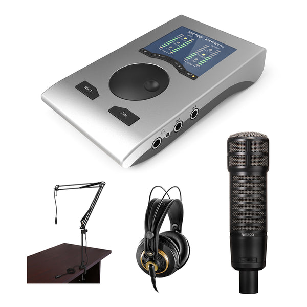 RME Babyface Professional Podcast Kit with Electro-Voice RE320 Vocal Mic, AKG K 240 Studio Pro Headphones & Boom Arm Bundle