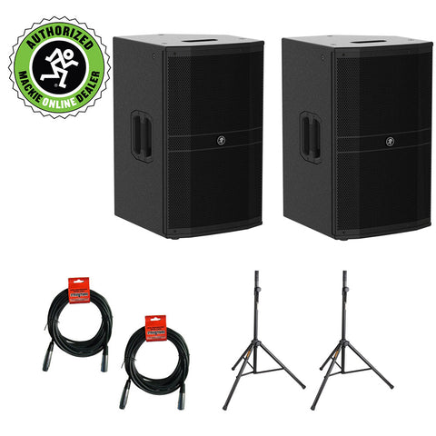 Mackie DRM212 1600W 12" Professional Powered Loudspeaker (Pair) with (2) XLR-XLR Cable & (2) Steel Speaker Stand Bundle