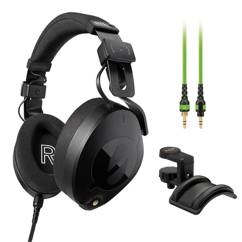 Rode NTH-100 Professional Closed-Back Over-Ear Headphones Bundle with Rode NTH-Cable (Green, 3.9') and Auray Headphones Holder