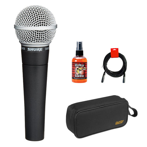 Shure SM58-LC Cardioid Dynamic Vocal Microphone with Wide Mouth Case, Mic Sanitizer Spray & XLR Cable Bundle