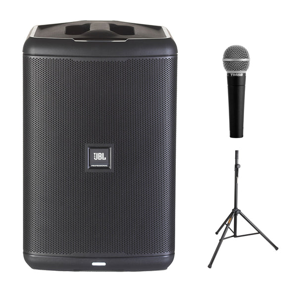 JBL EON ONE Compact All-In-One Rechargeable Personal PA with Vocal Microphone & Speaker Stand Bundle