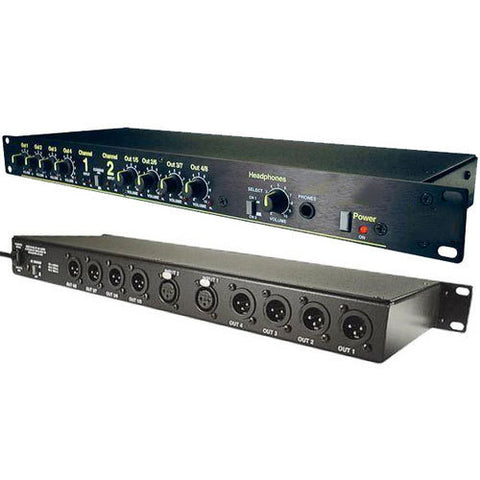 Whirlwind DA-2 - 2-Channel 2-In/4-Out Audio Distribution Amplifier with Headphone Output and Individual Volume Controls