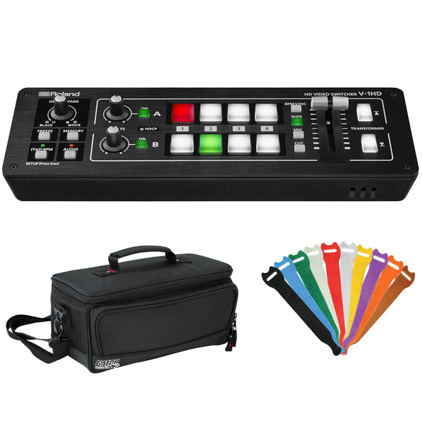 Roland V-1HD Portable 4 x HDMI Input Switcher with Padded Mixer Bag & 0.5 x 6 Touch Fastener Straps Bundle