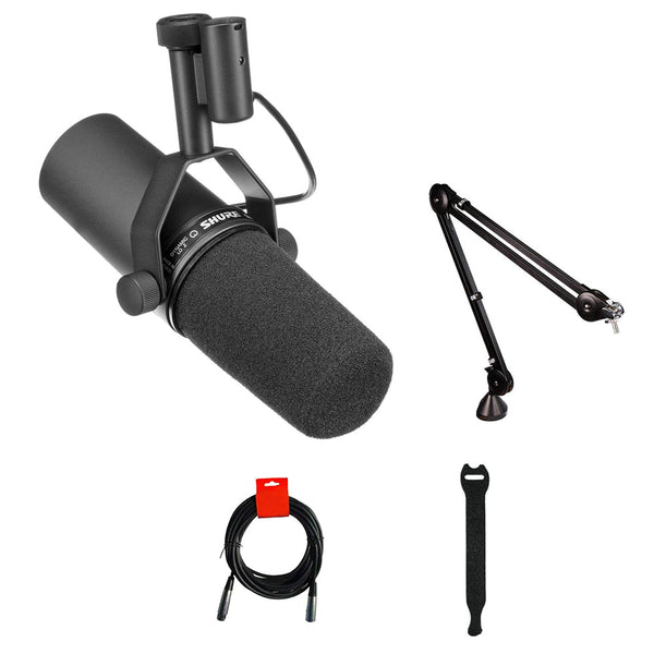 Shure SM7B Cardioid Dynamic Vocal Microphone with Rode PSA1 Boom Arm, XLR Cable & 10-Pack Straps Bundle