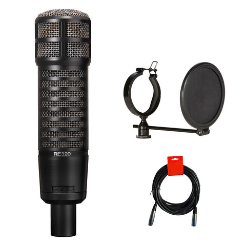 Electro-Voice RE320 Variable-D Dynamic Vocal and Instrument Microphone Bundle with Front Address Pop Filter and XLR-XLR Cable