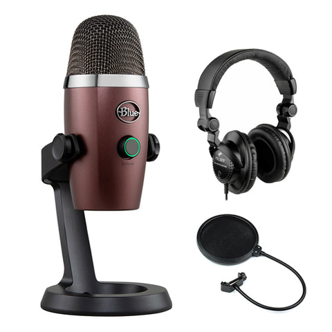 Blue Yeti Nano Multi-Pattern USB Condenser Microphone (Red Onyx) with Polsen HPC-A3 Studio Monitor Headphones & Pop Filter Bundle