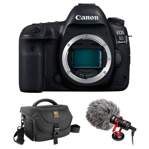 Canon EOS 5D Mark IV DSLR Camera (Body Only) with Boya BY-MM1 Shotgun Video Microphone and Journey 34 DSLR Shoulder Bag