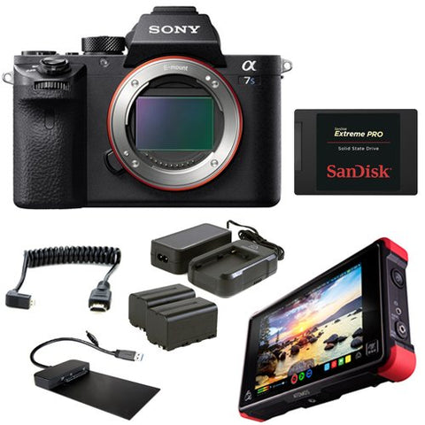 Sony Alpha a7S II Mirrorless Digital Camera (Body Only) with Atomos Ninja Flame 7" Recording Monitor, Power Kit, HDMI Cable, 480GB SSD and Powered Docking Station Docking Station